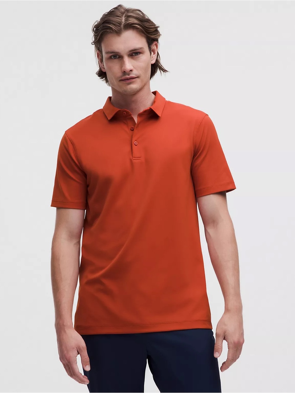 lululemon NWT Men's Evolution Short Sleeve Polo Shirt Autumn Rust Orange Small